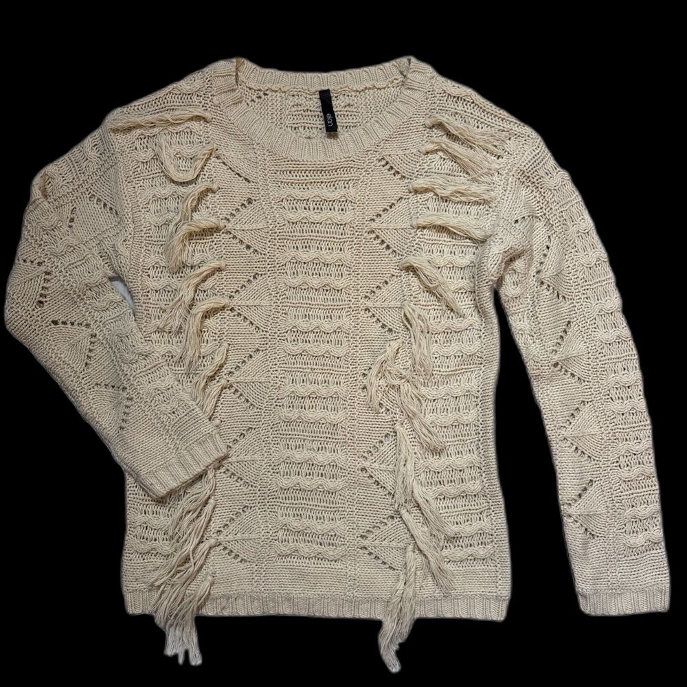 Womens S casual open Knit Tan Sweater Boho Hippie